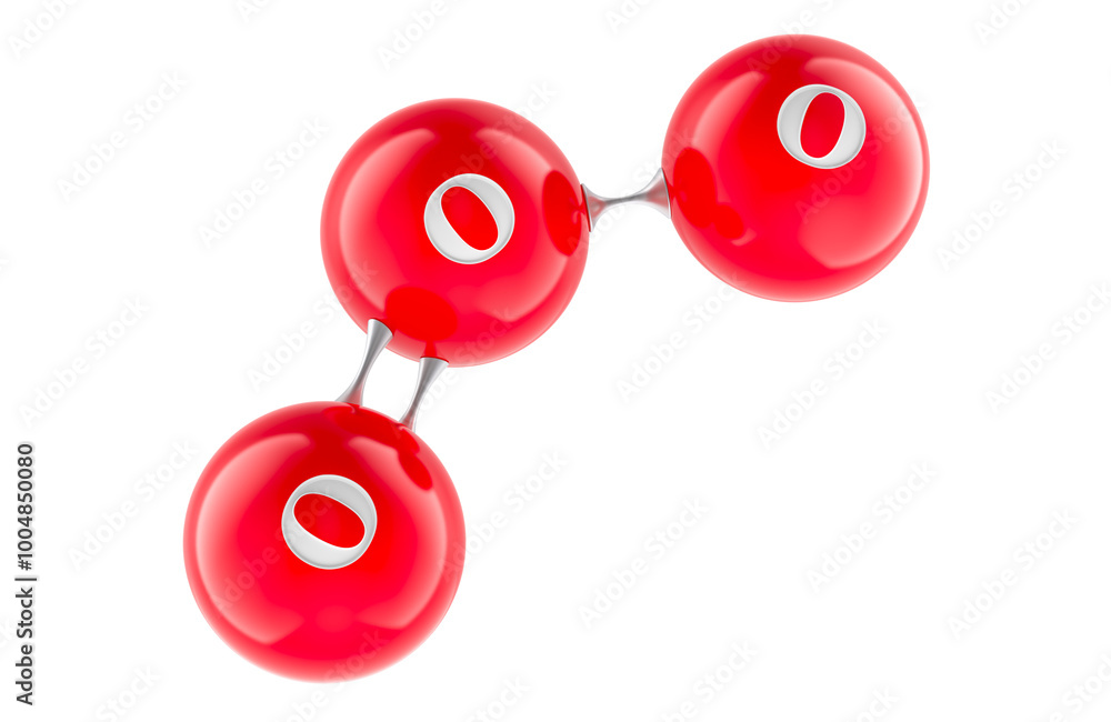Poster o3 ozone, trioxygen molecule. 3d rendering isolated on transparent background