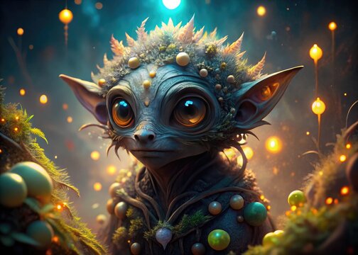 Enigmatic Monculus Creature Surrounded by Ethereal Light in a Mysterious Fantasy Landscape