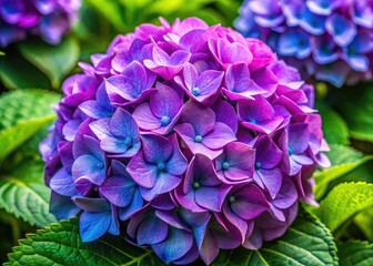 Extreme Close Up of a Vibrant Hydrangea Flower Blooming in a Beautiful Public Garden Park Setting