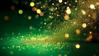 Green Christmas particles and sprinkles for a holiday celebration like Christmas or New Year