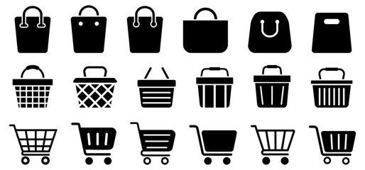 Shop cart symbol collection. Shopping basket icon set. Shopping bag iconVector
