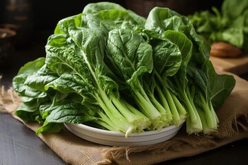 Green fresh chinese kale or book choy with many sheets photographed from above. , generative IA