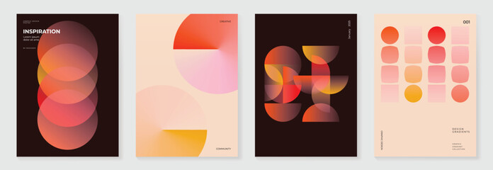 Collection of 70s color gradient poster background vector. Set of retro wall decoration, groovy, trippy, geometric shape. Vintage hippie wall art for interior, decorative, banner, cover, card. © TWINS DESIGN STUDIO