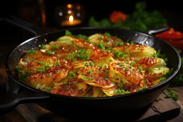 Cabbage sauteed with oyster sauce in a pan., generative IA