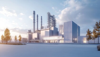 Fototapeta premium Modern Industrial Complex at Sunset