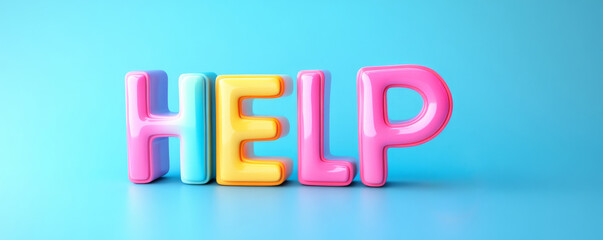 Colorful 3d letters forming the word help on blue background