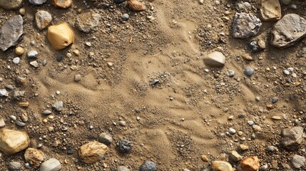 Close-up of a sandy surface with pebbles.