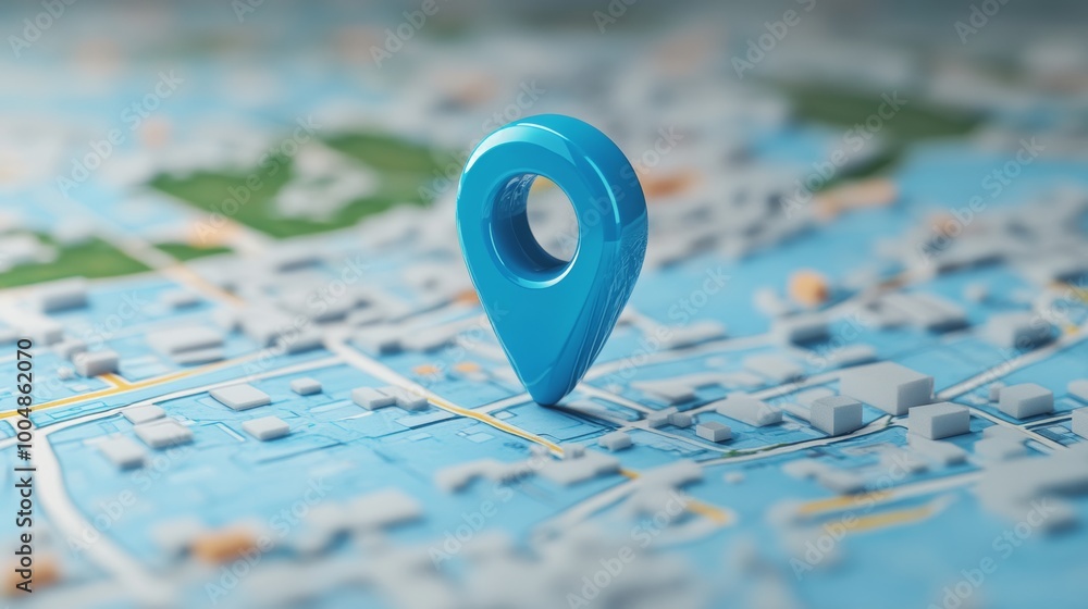 Aufkleber 3d rendering of a blue location pin on a city map
