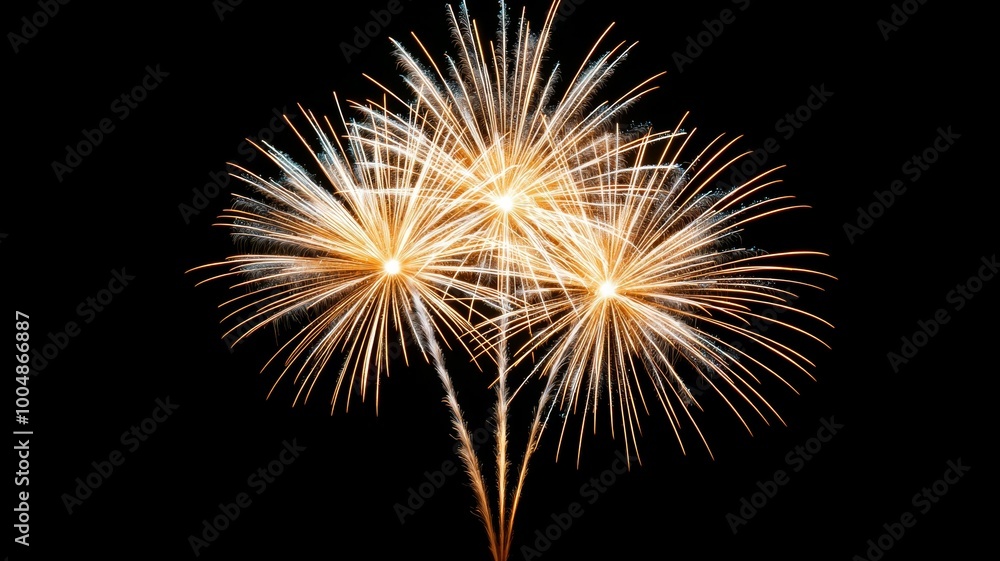 Poster a firework display with three fireworks in the middle and two on the sides