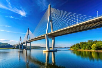 Obraz premium Majestic Cable-Stayed Bridge Spanning Across the River Under a Clear Blue Sky During Daytime