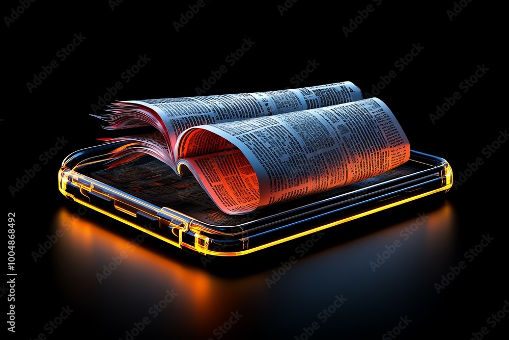 Poster Interactive 3D digital tablet showing yesterdayâ€™s news, where every article and headline is animated, creating an engaging, dynamic reading experience