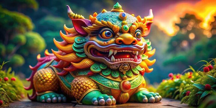 Majestic Pixiu Statue Symbolizing Wealth and Prosperity in a Serene Natural Setting