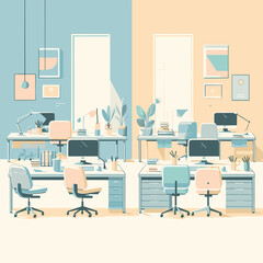 Office Room Flat Vector Illustration Design