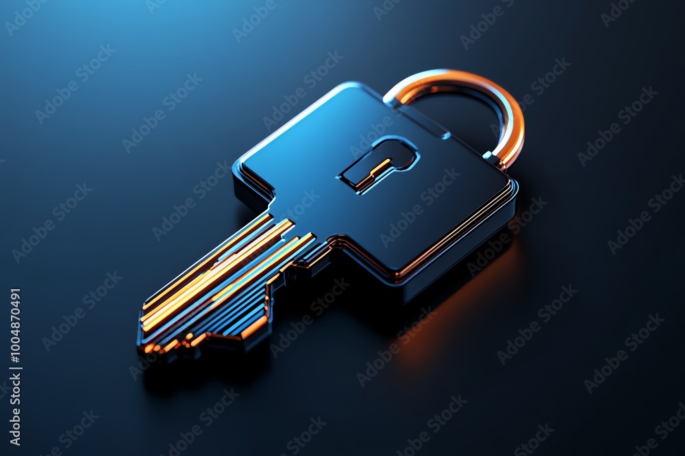 Poster Minimalist digital key and lock icon, symbolizing encryption and privacy in anonymous communication