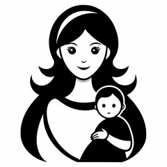 Heartwarming Black and White Portrait of a Mother and Baby on a White Background