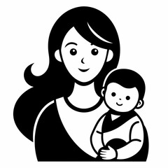 Heartwarming Black and White Portrait of a Mother and Baby on a White Background