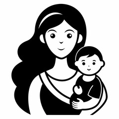 Heartwarming Black and White Portrait of a Mother and Baby on a White Background