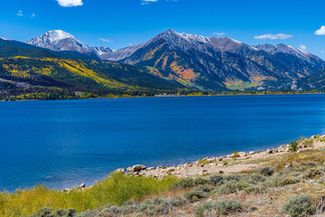 Snow Covered Mt. Elbert and laplata peak Surrounding Twin Lakes