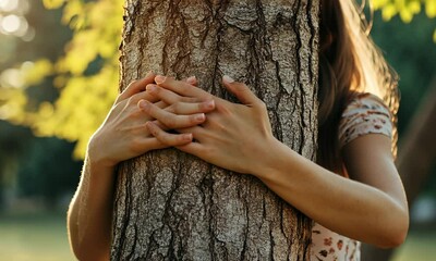 Women's arms hug the trunk of a tree Video