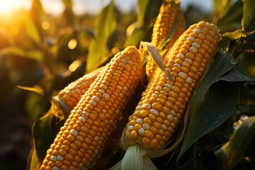 Yellow ripe corn fruits in summer, generative IA