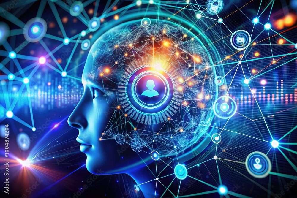 Poster modern machine learning vector illustration with data analysis, ai concepts, and digital technology 