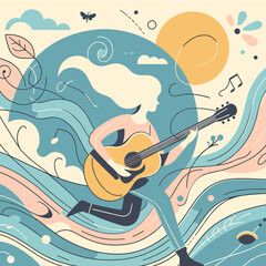 Playing Guitar Flat Vector Illustration Design
