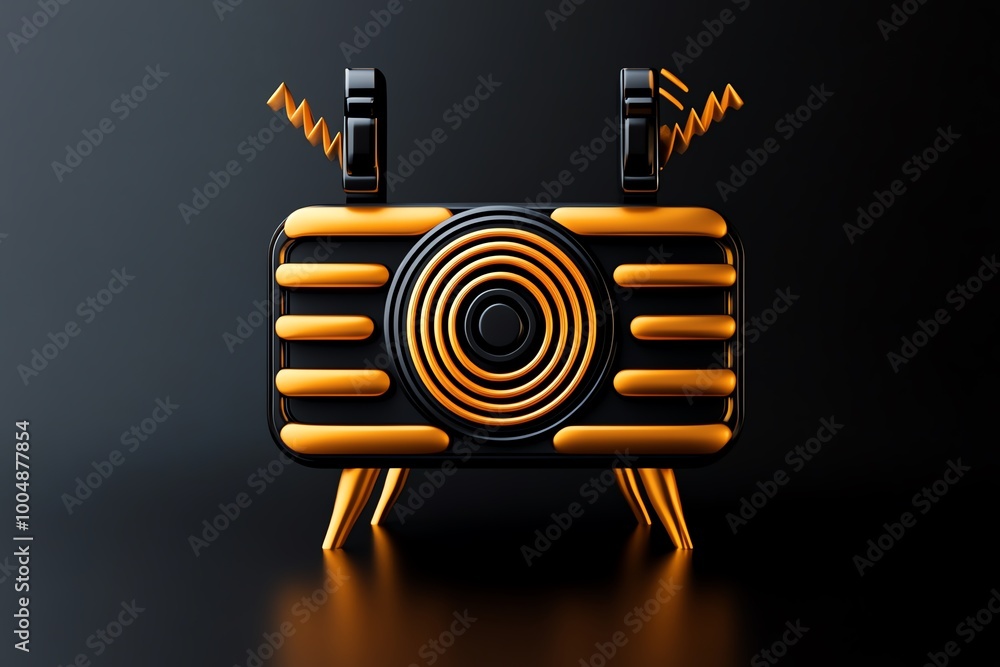 Poster minimalist radio icon with waves emanating, representing the broadcast of yesterdayâ€™s news in a cl