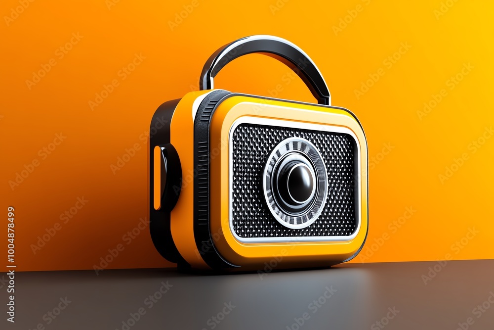 Poster minimalist radio icon with waves emanating, representing the broadcast of yesterdayâ€™s news in a cl