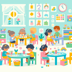 Pre School Flat Vector Illustration Design