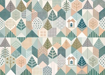 Scandinavian Style Modern Cover Pattern with Simple Shapes in Pastel Colors Abstract Mosaic Design