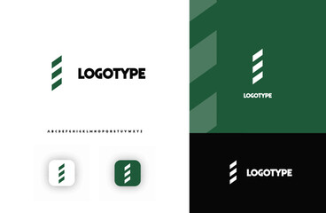 Bold diagonal stripes creating geometric shapes letter I logo for technology, finance, banking, cryptocurrency, corporate branding, architecture, construction, real estate. Vector illustration