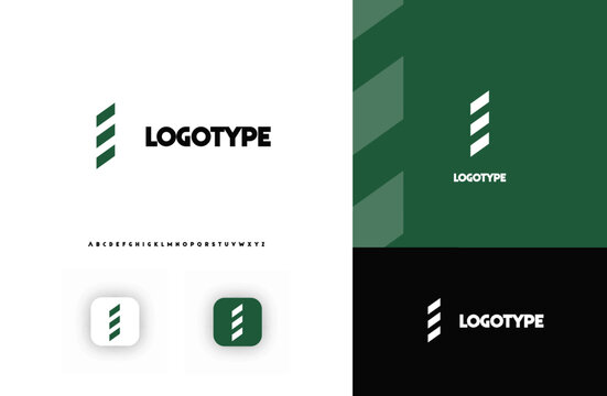 Bold diagonal stripes creating geometric shapes letter I logo for technology, finance, banking, cryptocurrency, corporate branding, architecture, construction, real estate. Vector illustration