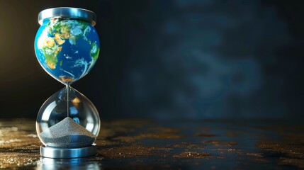 hourglass with planet earth for time. concept save the planet