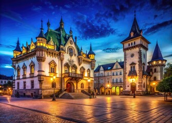 Fototapeta premium Scenic View of Jakabov Palace Surrounded by Historic Architecture in the Old Town of Kosice Slovakia