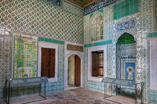 Decorated with 17th century Kutahya and Iznik tiles Mosque of the Black Eunuchs (Karaagalar Mescidi) in the Imperial Harem at Topkapi Palace. ISTANBUL, TURKEY. September 23, 2024.
