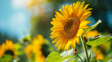 sunflower-full-bloom-bees-pollen-gathering-floral-nature-photo