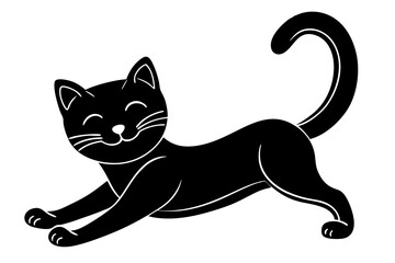  a cat stretching with a happy face