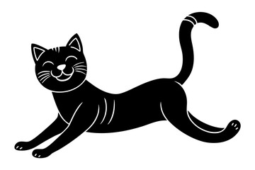  a cat stretching with a happy face