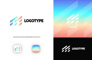 Bold diagonal stripes creating geometric shapes letter M logo for technology, finance, banking, cryptocurrency, corporate branding, architecture, construction, real estate. Vector illustration
