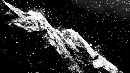 A black and white photo of a rocky surface with white specks. Pointillist Art. Illustration