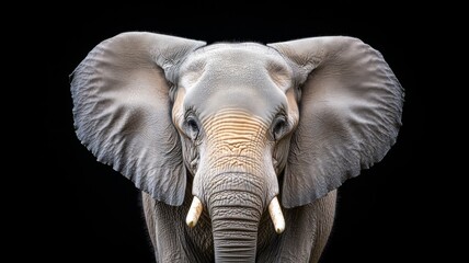 Fototapeta premium A close up of an elephant's face with its trunk raised