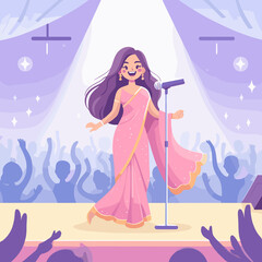 Singing Flat Vector Illustration Design