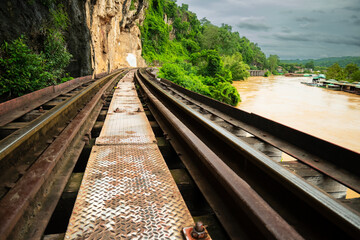 Fototapeta premium Beautiful landscape of the Death Railway across the River Kwai and Krasae Cave, Kanchanaburi Province, important places and important tourist attractions. and made history of World War 2