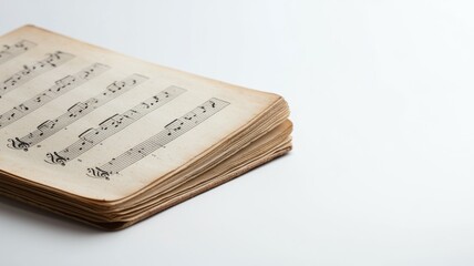 A sheet of music is folded and placed on a white background