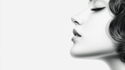 A woman's face is shown in a black and white photo