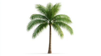 A palm tree is standing tall and green on a white background