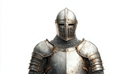 A knight in full armor stands in front of a white background