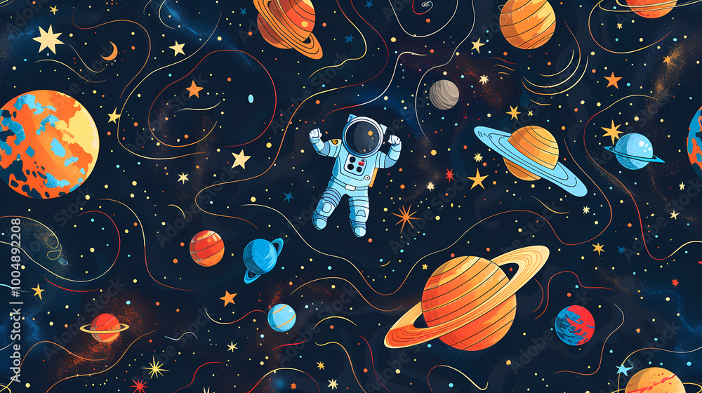 Poster seamless background with planets