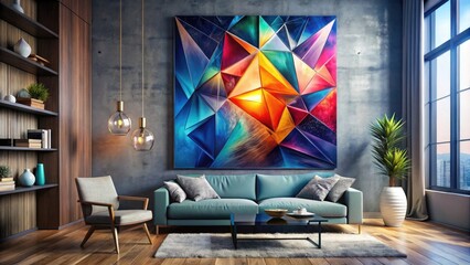 Stunning Metal Poster Featuring Abstract Geometric Shapes in Vibrant Colors and Modern Design