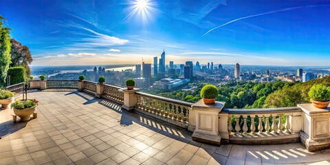 Fototapeta premium Stunning View from a Prospect Terrace Overlooking a Vibrant Cityscape Under Clear Blue Skies